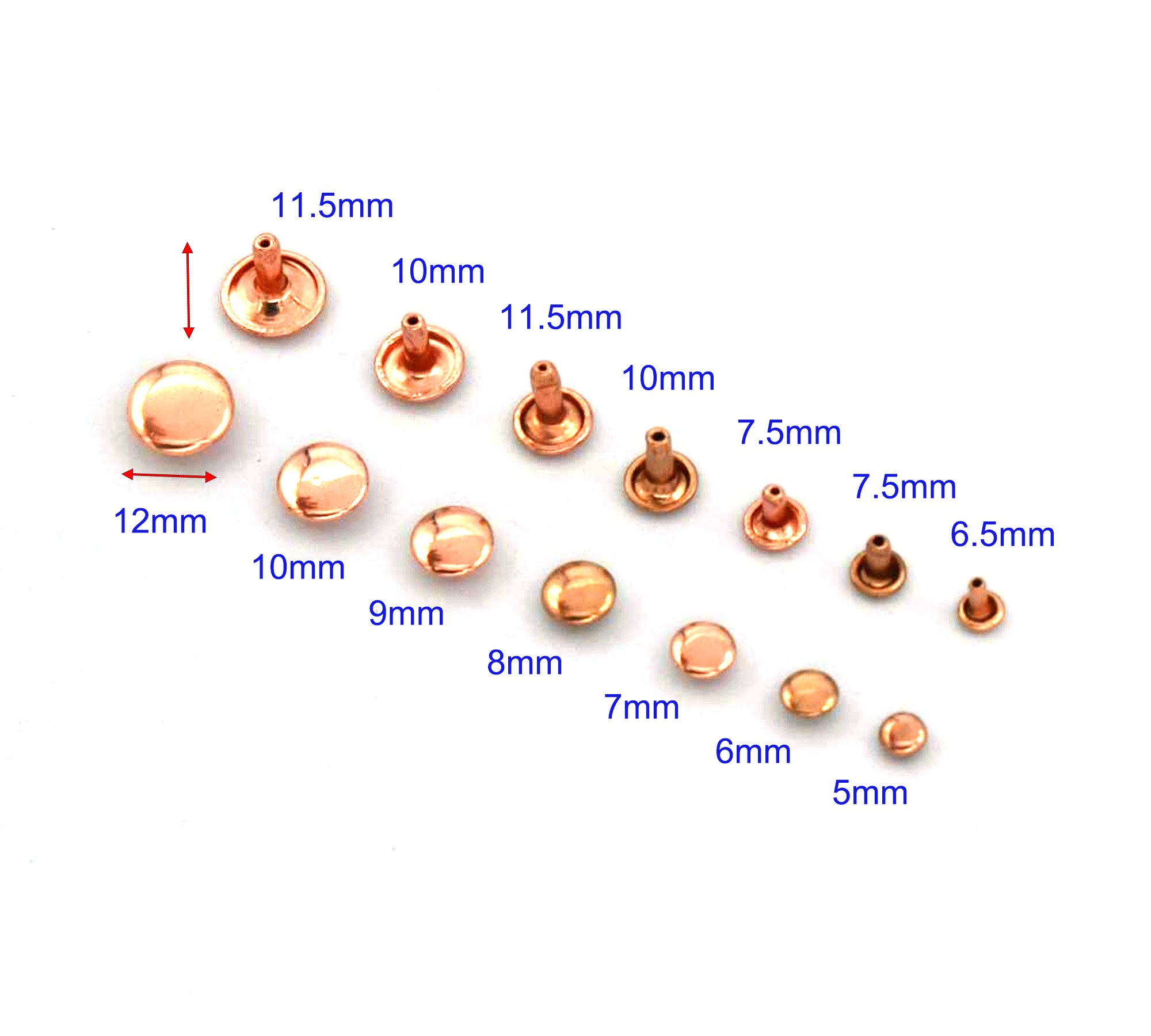 50Pcs Rose Gold Rivets Double Round Head Rivets Double-Sided Rivets Iron Buckle Quick Rivets DIY Leather Sewing Accessories
