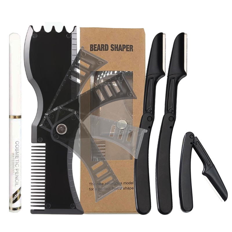 Baard Shaper Kit - Compleet vorm- en stylingtool - Verstelbare shaper, scheermessen, kapperspotlood - Baardstencil Gidssjabloon