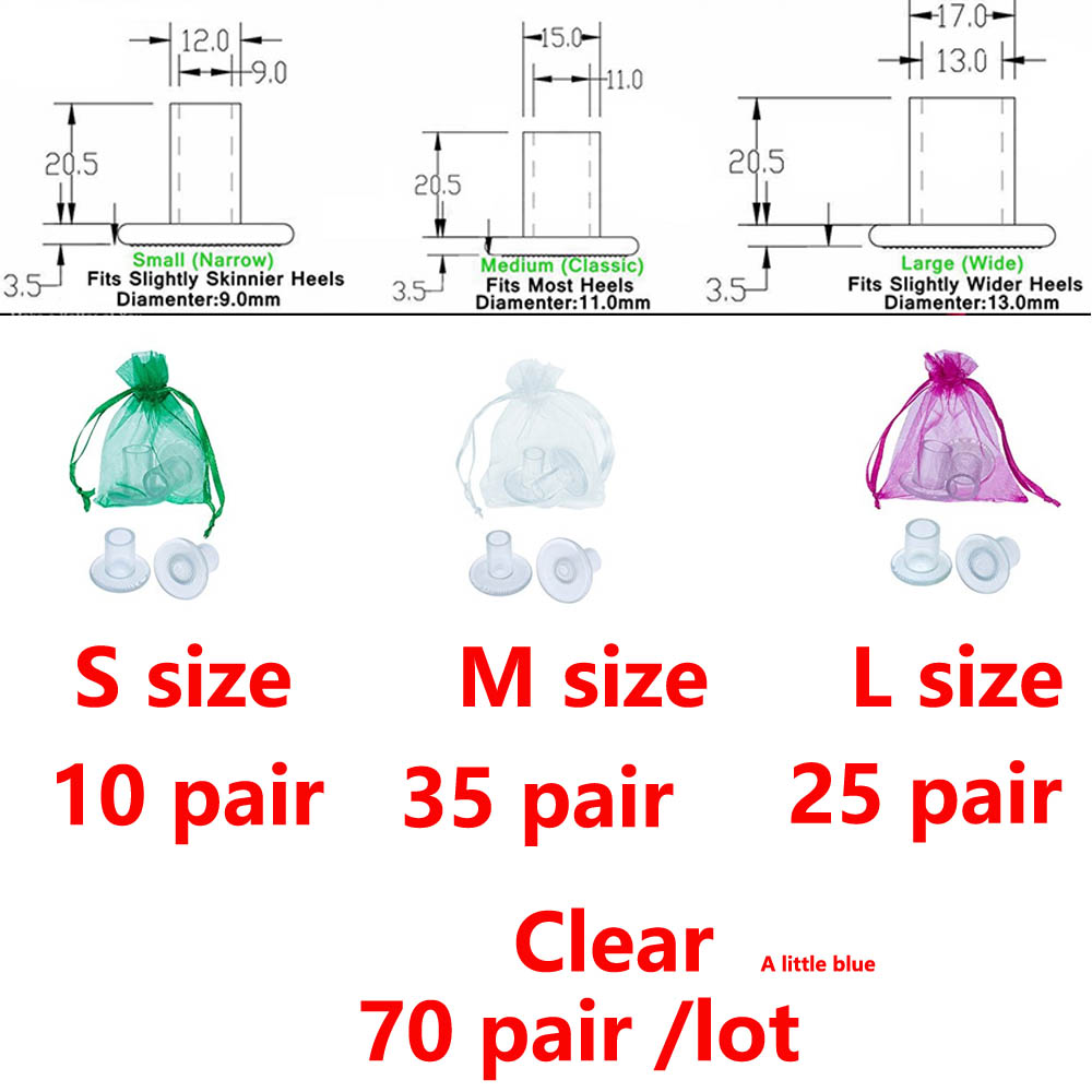 Protectores de tacón de silicona antideslizantes para boda, cubiertas para zapatos de baile latino, stilettos, 70 par/lote: Clear S10 M35 L25
