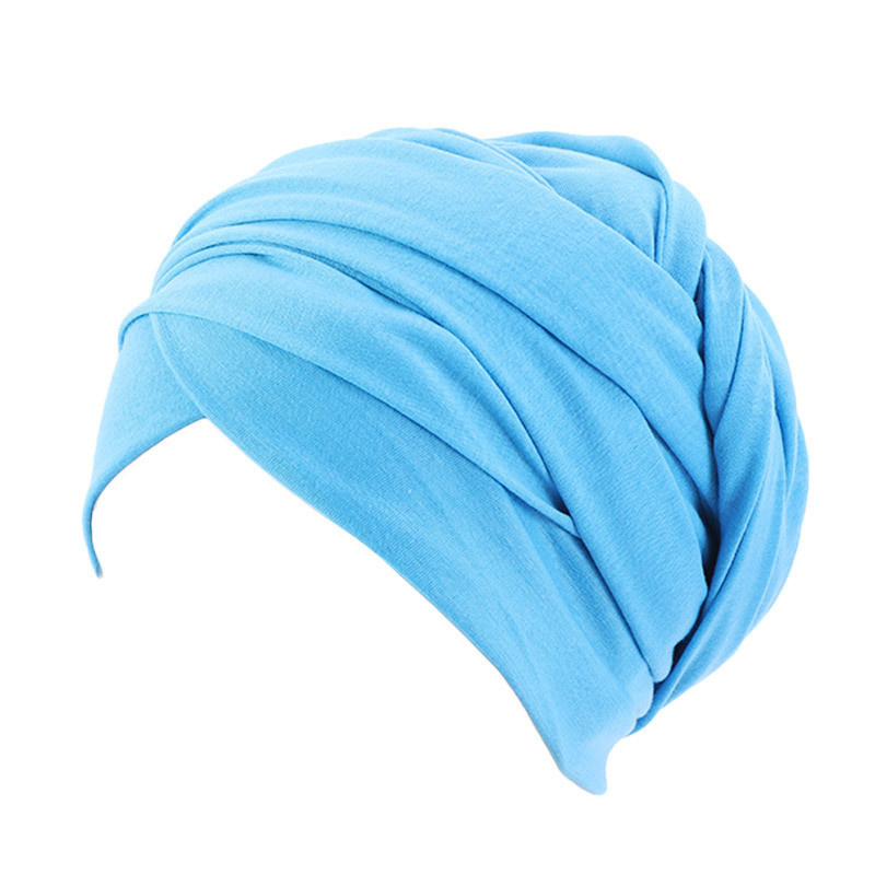 Novo feminino cor sólida algodão magia turbante hijab cabeça envoltório extra longo tubo indiano headwrap lenço gravata perda de cabelo headwrap islâmico: Lago azul
