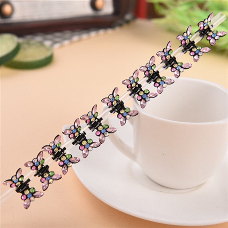 Conjunto de 12 pinzas pequeñas para el pelo con forma de mariposa para mujer, pinzas de Metal para el pelo con diamantes de imitación, para cangrejo, accesorios para el cabello: Multi Color