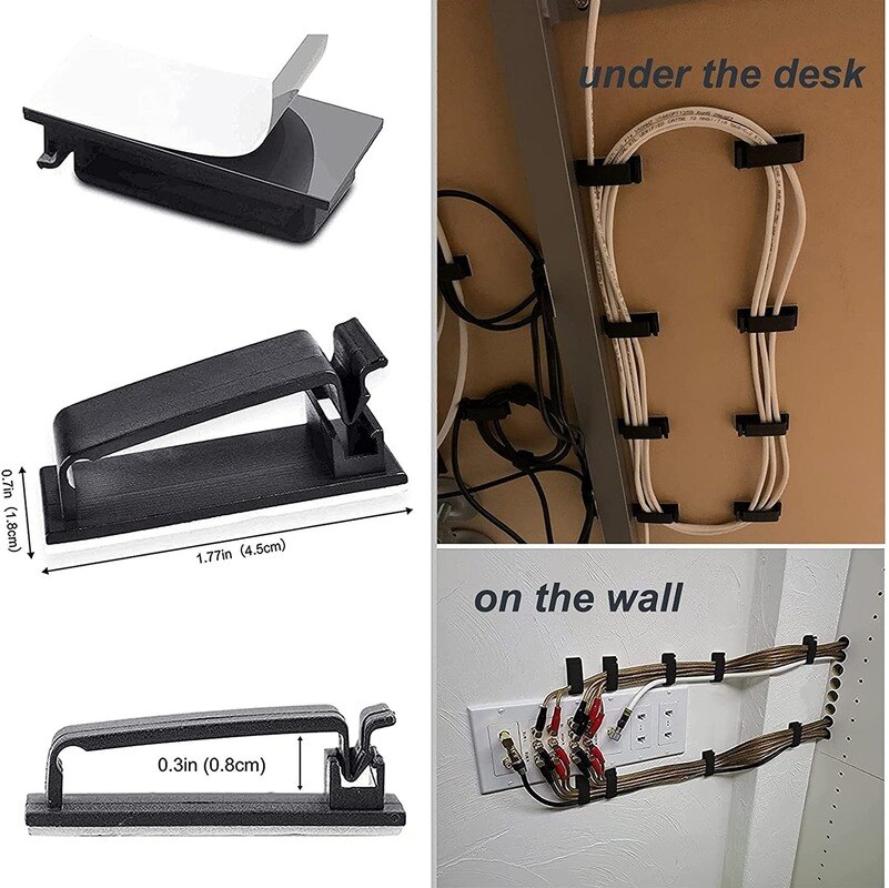 50 Pcs Self Adhesive Cable Management Clips Cable Organizers Wire Clips Cord Holder for TV PC Ethernet Cable Desk Home Office