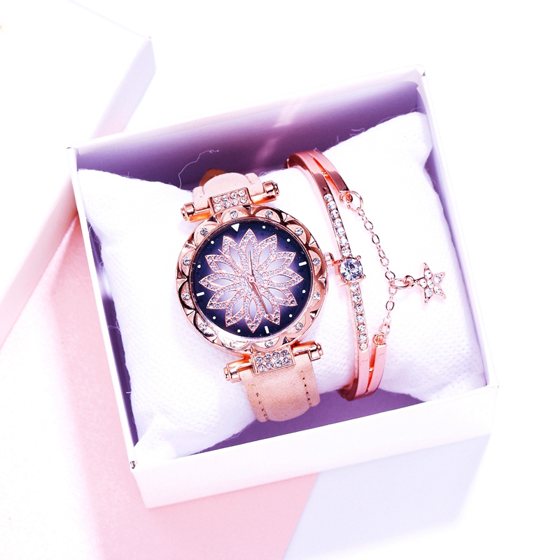 Frauen Uhr Armband 2 stücke Set Starry Sky Damen Armband Uhr Casual Leder Quarz Armbanduhr Uhr Relogio Feminino: Beige Watch Bracelet