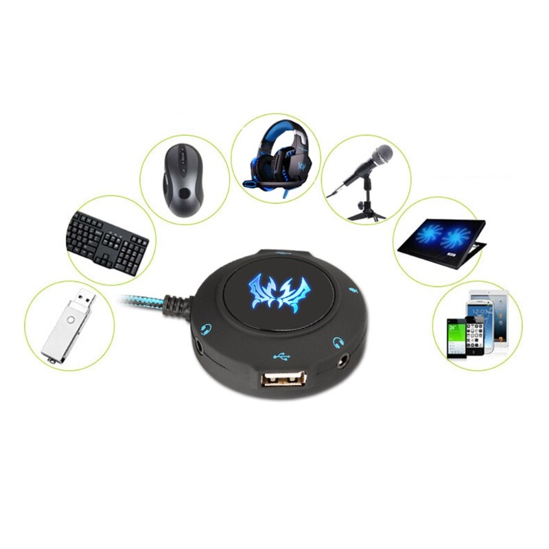 USB 2.0 Hub Sound Card External Adapter with Headphone Microphone Jack for Phone