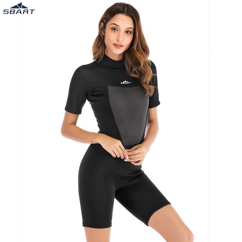 Sbart 2mm dames neopreen wetsuit elastisch kleur surf duikpak kleding korte mouwen eendelig getailleerde warme surfuitrusting