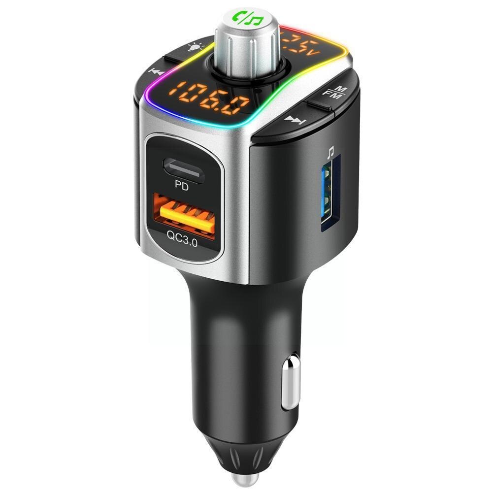 VR Robot Car FM Transmitter Bluetooth 5.0 MP3 Audio QC3.0 LED Backlit Handsfree Flash Charge PD Player B9C5