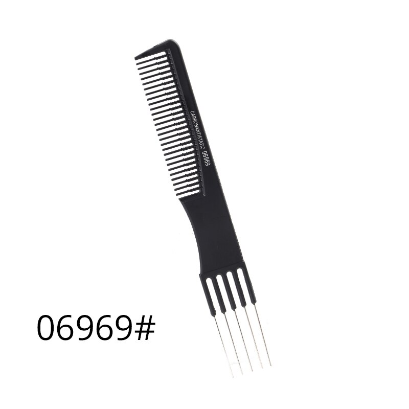 Top Friseur Pinsel Afro Kamm Schwanz Kamm Schwarz Carbon Faser Und Edelstahl Spieß Und Wärme Beständig Teasing Kamm: 06969