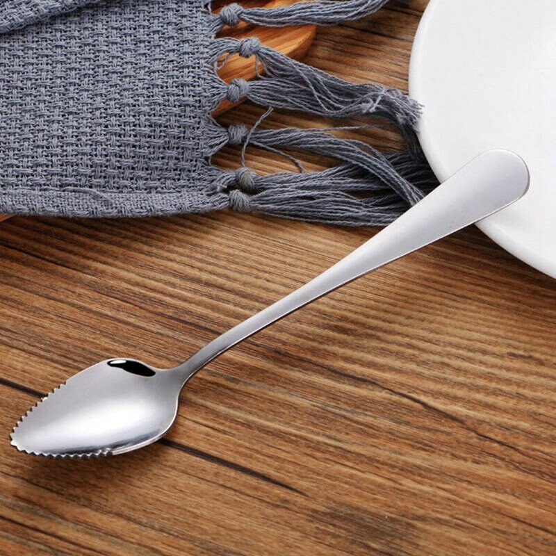 Rvs Grapefruit Apple Fruit Lepels Puree Lange Handvat Multi-Functionele Babyvoeding Bereiden Tool Zaagtand Schraper Lepel