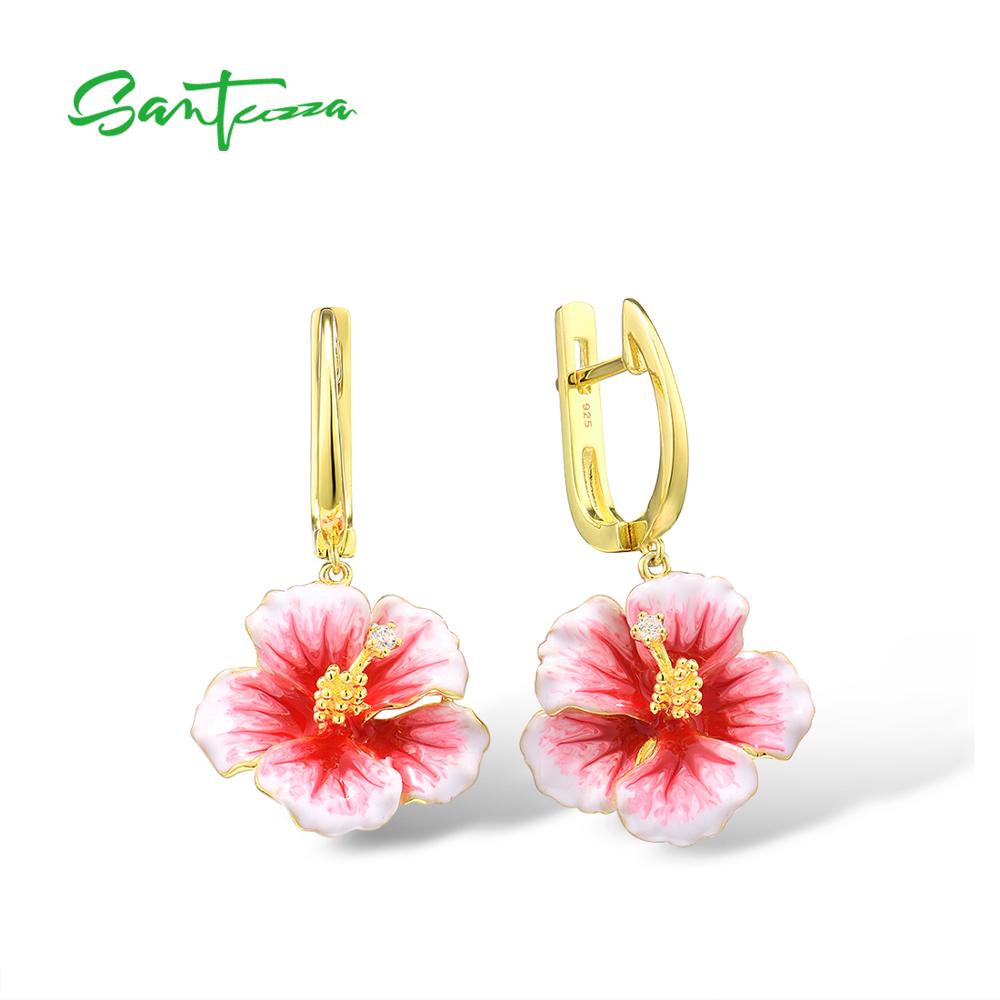 Santuzza Zilveren Oorbellen Voor Vrouwen Echt 925 Sterling Zilveren Roze Bloeiende Bloem Oorbellen Fijne Sieraden Handgemaakte Emaille