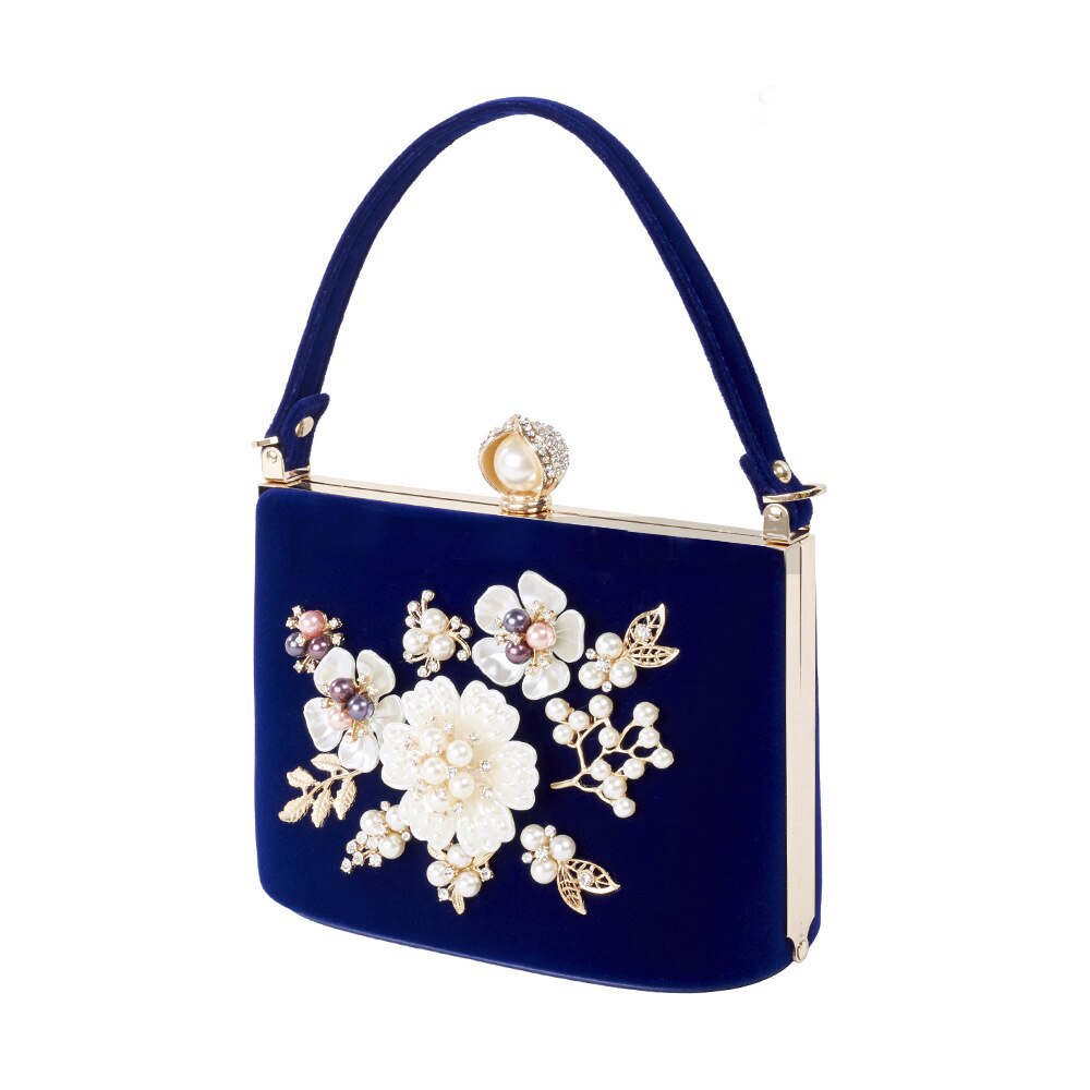 Dames Fluwelen Clutch Parel Kristal Avondtassen Vrouwen Velour Party Wedding Handtas Bruids Luxe Mini Dag Purse Bolsos: Blauw