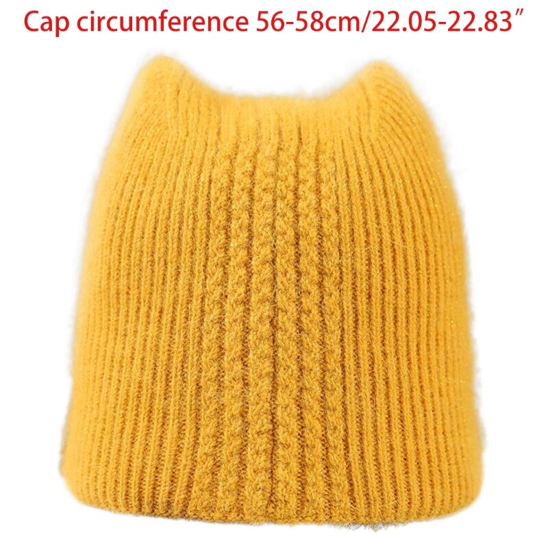 Gorro de lana de imitación con orejas de gatito para mujer, gorro de lana de imitación con orejas de gato, cálido, Color sólido