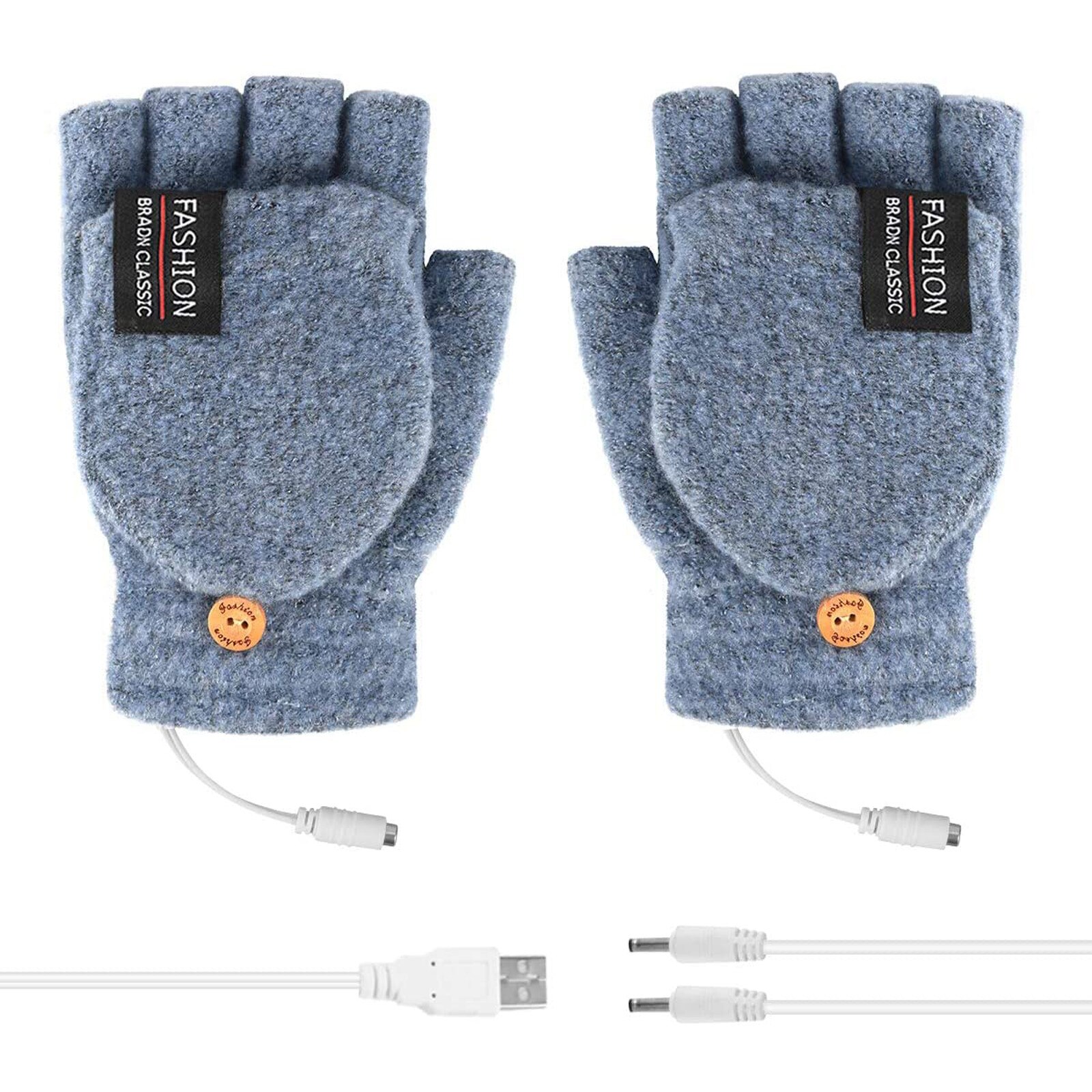 Laptop Women Men USB Heated Mitten Full&Half Finger Winter Warm Knit Hand Gloves Finger Gloves Half Finger Mittens Hand Sets#T2: B