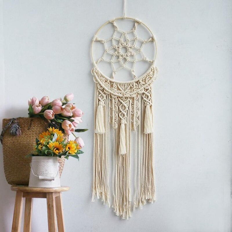 Dream Catcher Macrame Tapestry Wall Hanging Handmade Cotton Weaving Living Room Bedroom Ornaments B&B Decoration Boho Deco