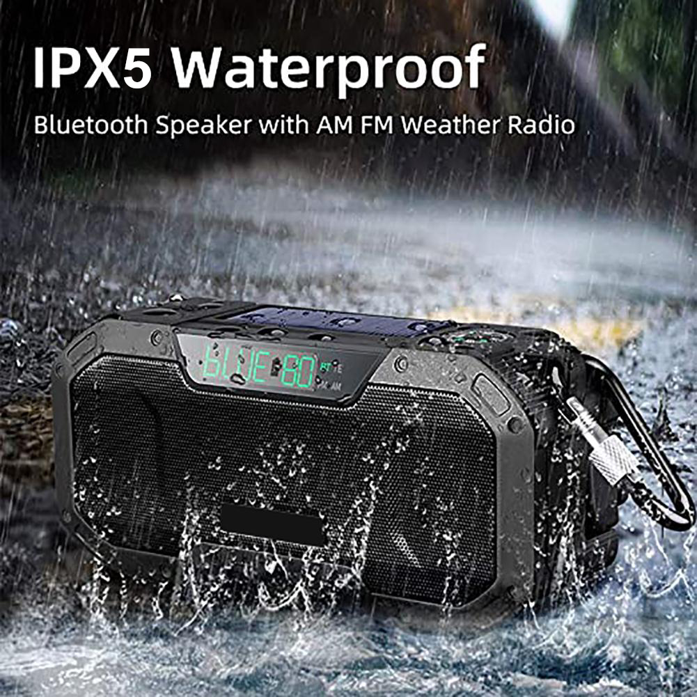 DF-580 Portable Bluetooth Speaker Hand Crank Solar Radio AM/FM Emergency Radios LED Flashlight 5000mAh Power Bank for Cell Phone