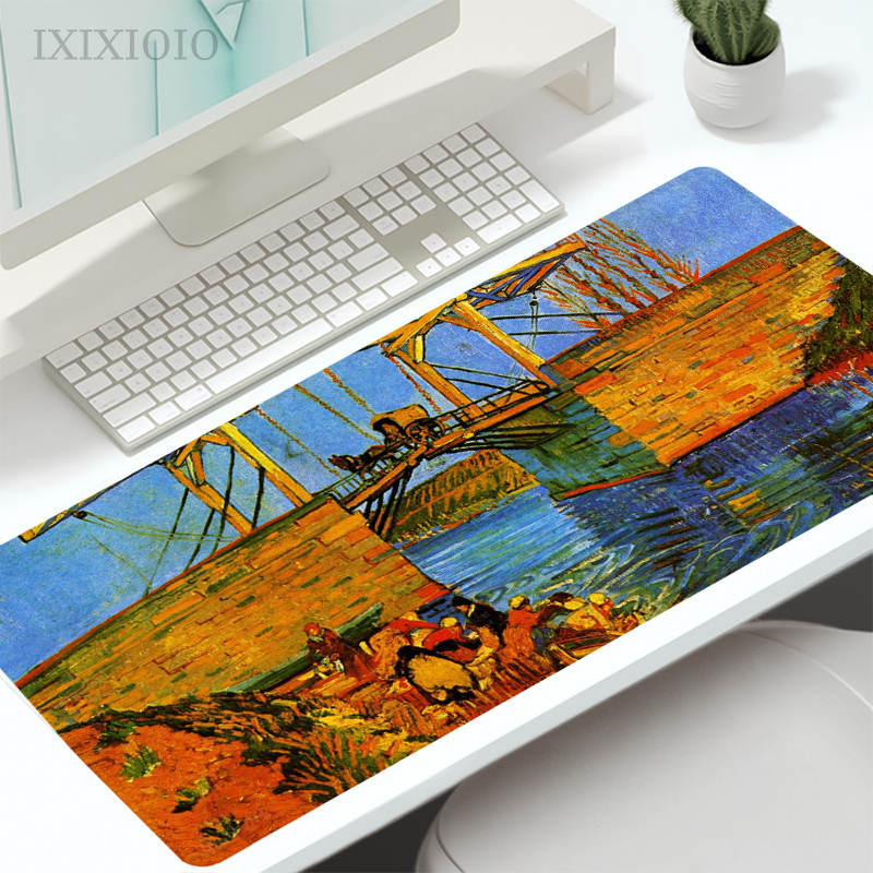 Van Gogh Oil Painting Mouse Pad Gaming XL Home Mousepad XXL Mouse Mat Office Natural Rubber Soft Gaming laptop Desktop Mouse Pad: XXL / light green