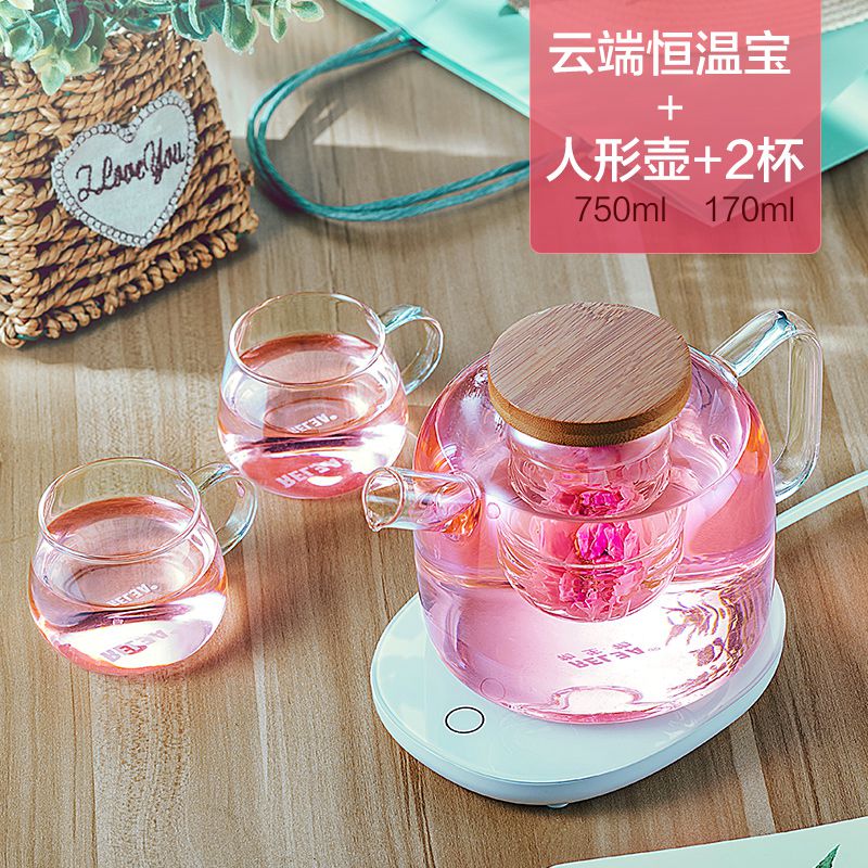 Handcraft-tetera eléctrica de cristal resistente al calor, Filtro de vidrio, calentador de temperatura constante, tetera eléctrica, combo de tazas: 750ml pot cup stove