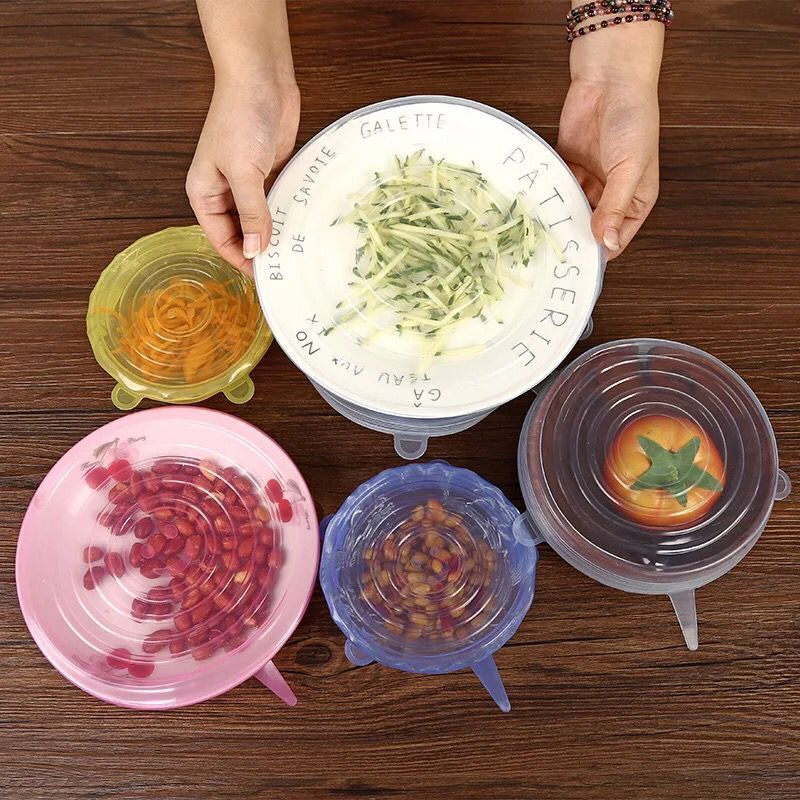 6 Pcs Herbruikbare Voedsel Verpakking Cover Silicon Food Fresh-Houden Afdichting Cap Vacuüm Stretch Siliconen Deksels Keuken Siliconen Cover