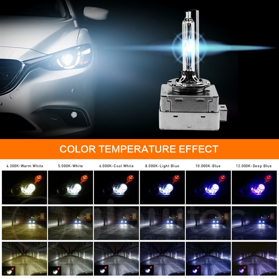 SHUOKE Best Xenon HID D1S D2S D3S D4S D5S D8S Headlight Bulbs 12V 35W 4300K 5000K 6000K 3000Lm 2000h Life 1 pair