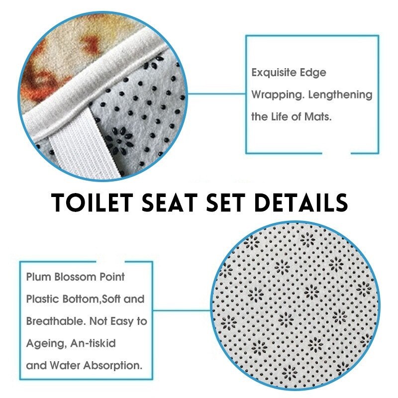 Floral Bathroom Carpet Shower Room Toilet Floor Mat Toilet Seat Cover Mat Bathroom Non-Slip Carpet Mat Set with Shower Curtain