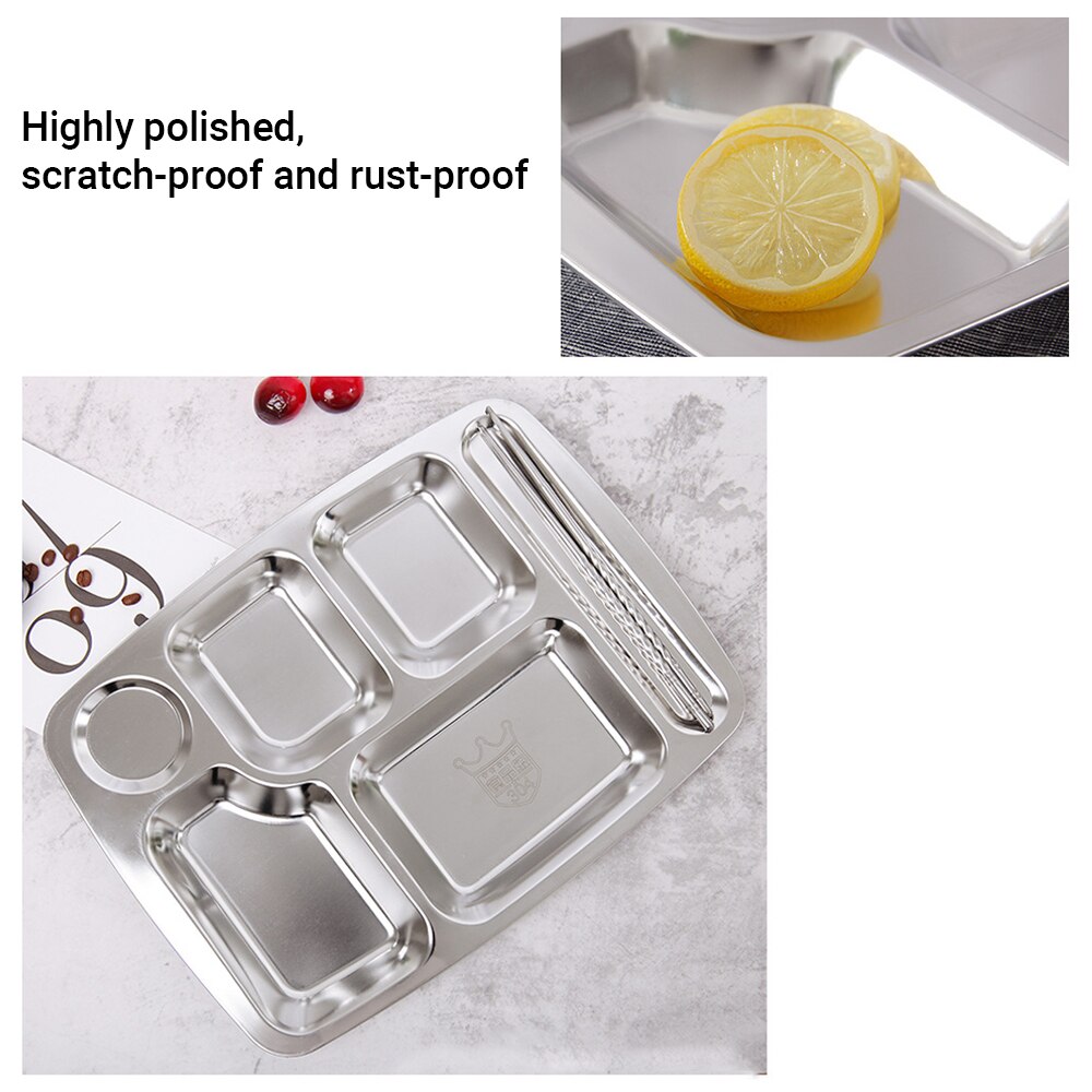 Meal Tray Stainless Steel Divided Dinner Tray Lunch Container Food Plate for School Canteen Lunch Box Meal Dish