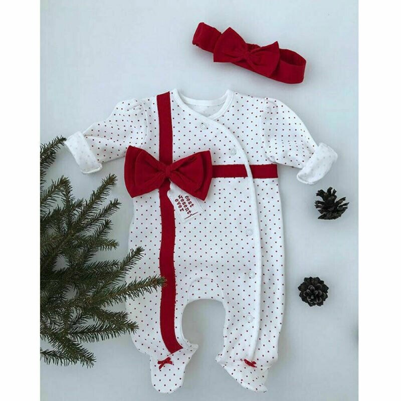 Weihnachten Neugeborene Baby Mädchen Jungen Kleidung Set Strampler Stirnband Weihnachten Geburtstag
