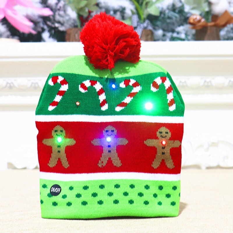 2022Christmas Hats Sweater Elk Knitted Beanie Hat With LED Light Up Cartoon Patteren Christmas Year Decoration navidad: K