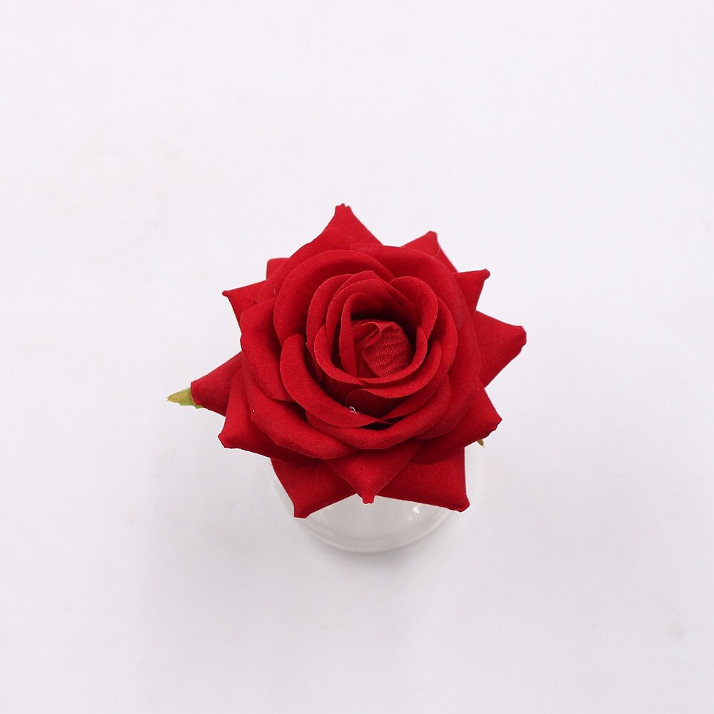 3pcs 8cm silk rose flower head artificial flower wedding decoration flowers DIY wreath clip art hand flower: red