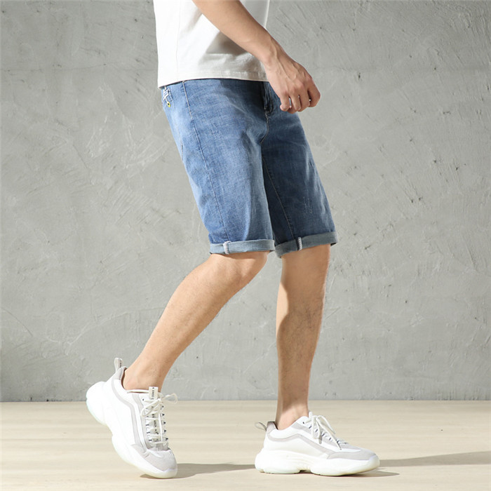 Summer Blue Denim Jeans Shorts Men's Straight Siml Fit Micro Elastic Business Casual Jeans Brand Clothing,TN327