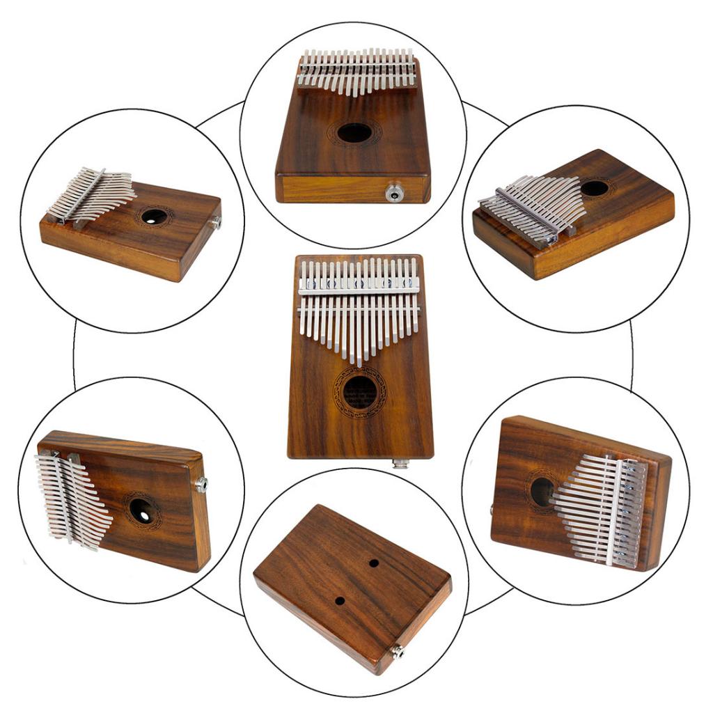 Wooden Electric EQ Kalimba 17 Key Lamellaphone Idiophone Instrument with Shakeproof Case for Kids Friends