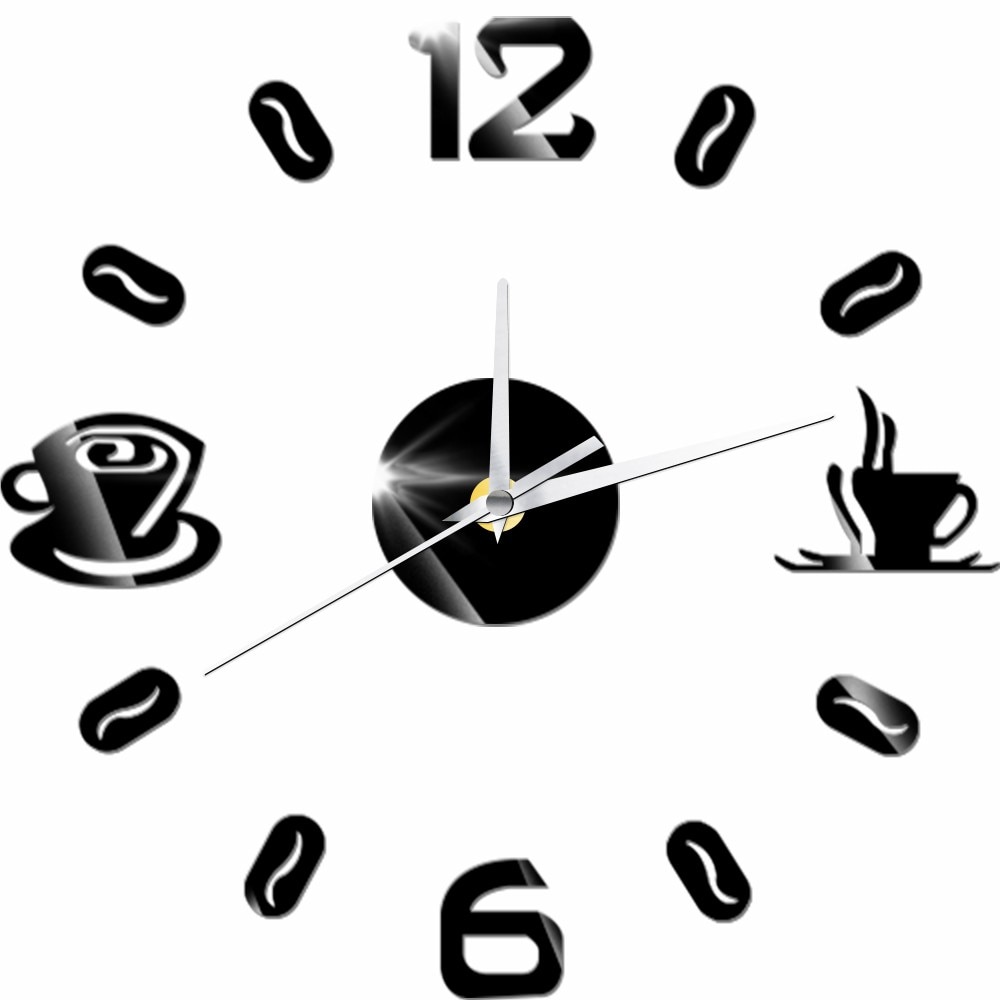 DIY digital number coffee cup acrylic clock self-adhesive mirror sticker wall clock quartz non-ticking kitchen home decoration