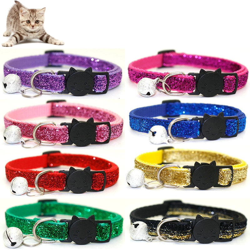 Collar de seguridad para gatos, campana de liberación rápida ajustable con purpurina bonita, 1 unidad