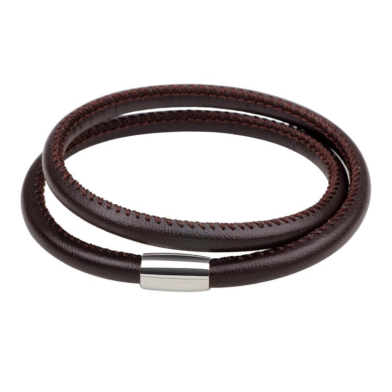 Bracelets en cuir PU pour hommes et femmes, bijoux multicouches, à large enroulement, tendance, ,: Brown