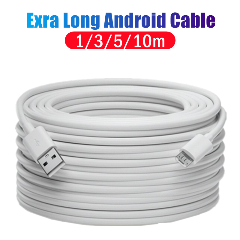 5m/10m mikro-usb-kabel for strømforsyning, webkamera, fjernkontrollledning, android-ladeledning for mobiltelefon, nettbrett, strømbankledning