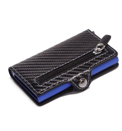 Minimalistische Aluminium Wallet Credit Card Houders Rfid Blocking Slim Carbon Fiber Lederen Portefeuilles Metalen Card Case Coin Pocket Purse: Blue