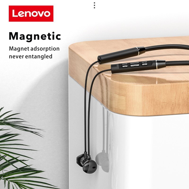 Lenovo-auriculares inalámbricos QE08 con banda para el cuello, cascos con Bluetooth 5,0, HIFI estéreo, deportivos, magnéticos, resistentes al agua, con micrófono