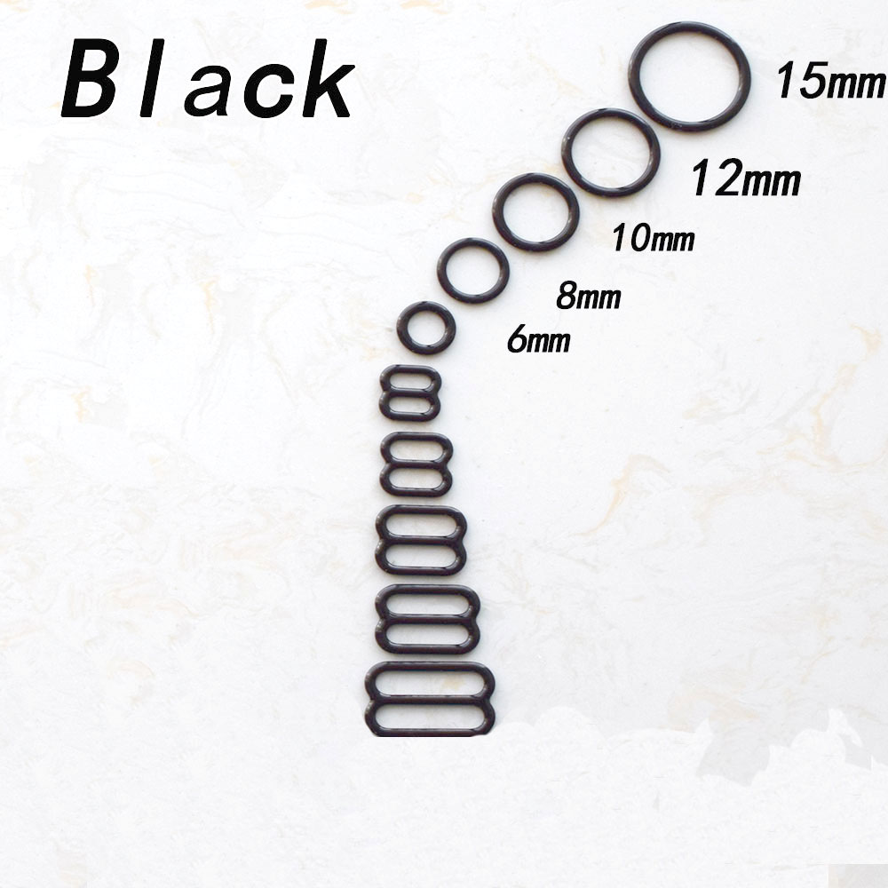 50 sets / lot (100 pcs) black adjustable bra rings and sliders bra making materials