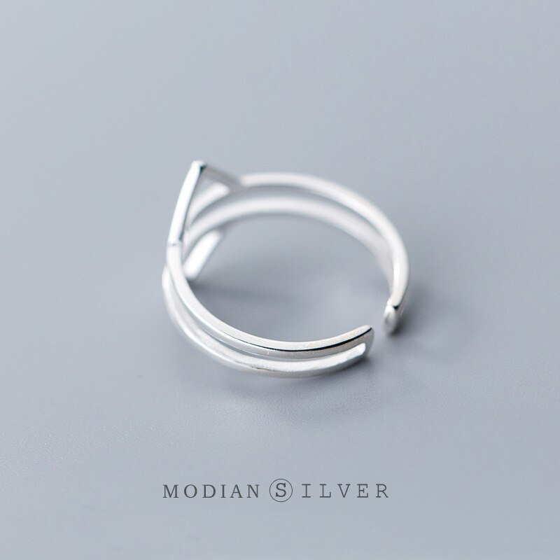 Modian authentique 925 en argent Sterling Simple Double face Triangle anneau pour les femmes géométrique ouvert réglable bague bijoux