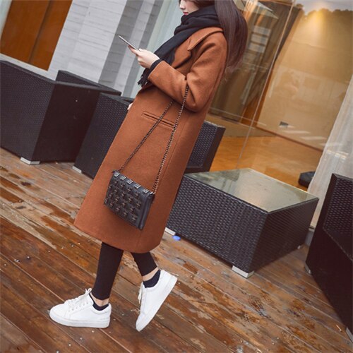 Winterjas dames zwarte boyfriend jas dames koreaanse fluwelen jas warme casual lange cardigan herfst wollen jas cape: Bruin / S