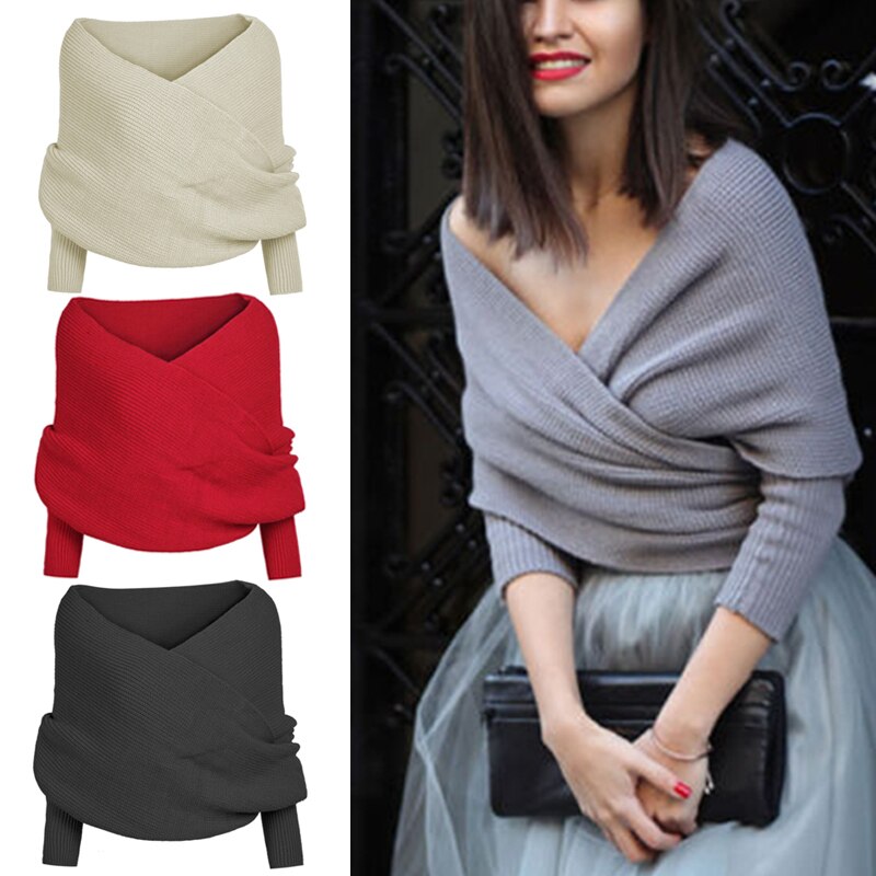 Femmes tricoté pull hauts écharpe avec manchon hiver châle foulards WHShopping