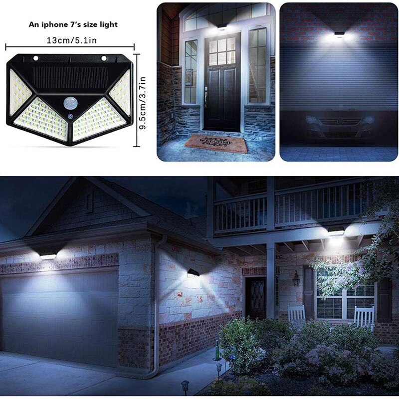 Solar Light Outdoor, 100 LED Waterproof Security Wall Night Light with Motion Sensor 270° Wide Angle for Pathway Porch Yard Gara