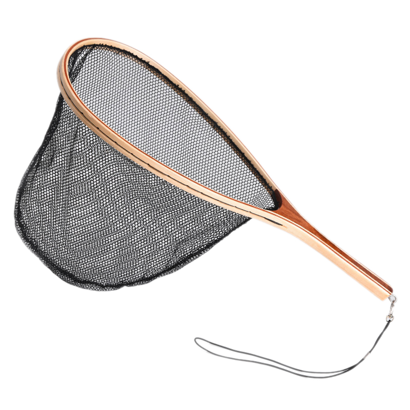 Fly Fishing Landing Net Wooden Handle Nylon Landing Handle Trout Mesh Fish Catch Release Scoop Fishing Tool: Default Title
