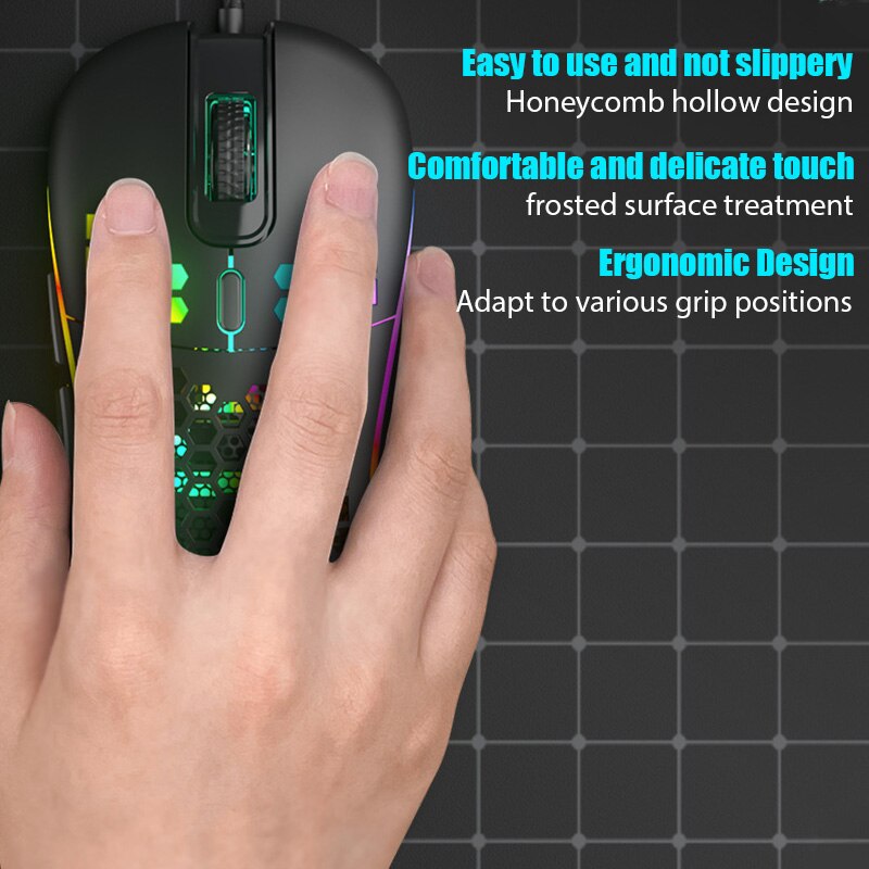 GM86 USB Wired Lightweight Gaming Mouse RGB Backlit Mouse with 6 Buttons 7200DPI Honeycomb Shell Mouse for PC Laptop Computer