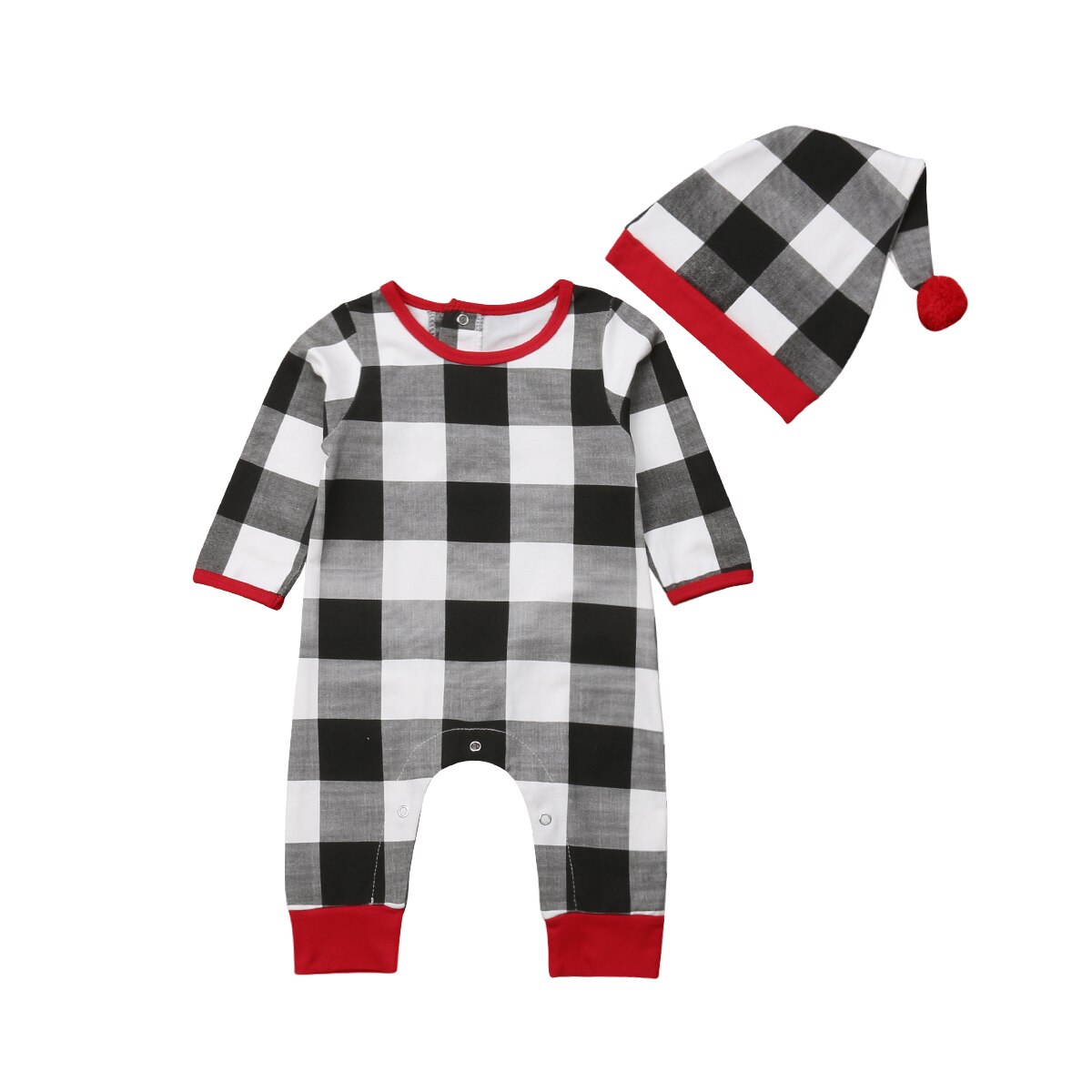 CANIS Neugeborenen Baby Mädchen Jungen Kleidung Lange Ärmel Plaid Casual Strampler Overall Outfits Hut: 6m