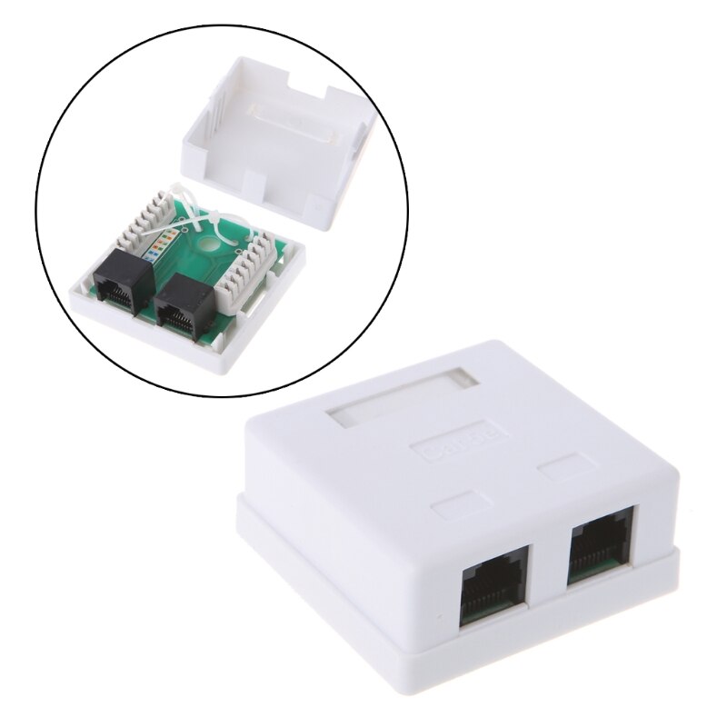 RJ45 Junction Box CAT5e Network Connector 2 Port Desktop Extension Cable Box