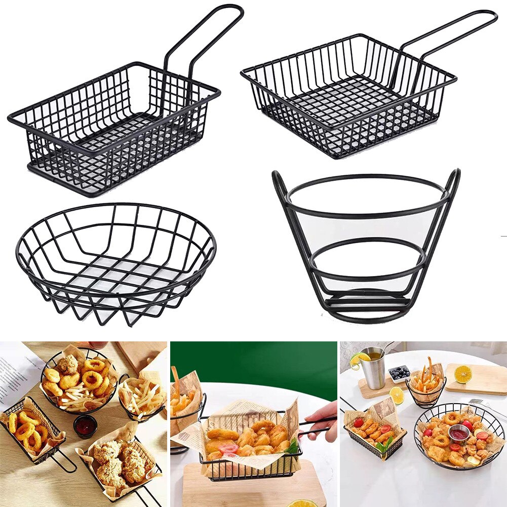 Portable Stainless Steel French Fries Basket Food Bucket Snack Chips Container Mini Frying Basket Strainer Kitchen Cooking Tool