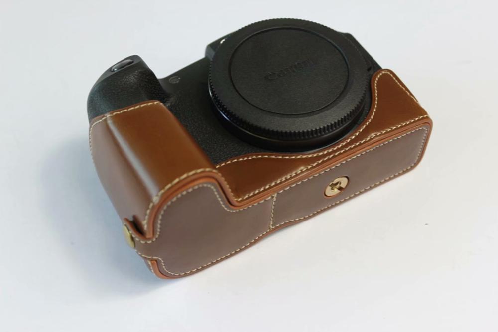 Musta/kahvi/ruskea kamera pu nahkakotelo canon eos rp eosrp half body cover pohjakotelot hihnalla