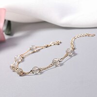 JLB1256 Double Strawberry Crystal Powder Crystal Beautiful Peach Blossom Simple Sen Boudoir Bracelet: Gold-color