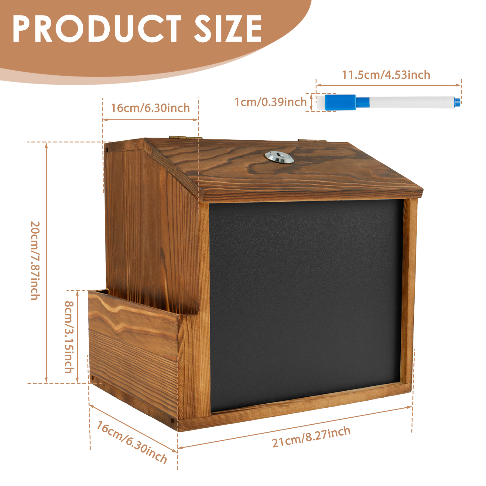 Houten suggestiedoos Wandgemonteerde stembus Vintage donatiedoos met gleuf, slot, schoolbord Multifunctioneel voor kerkbruiloft: Default Title