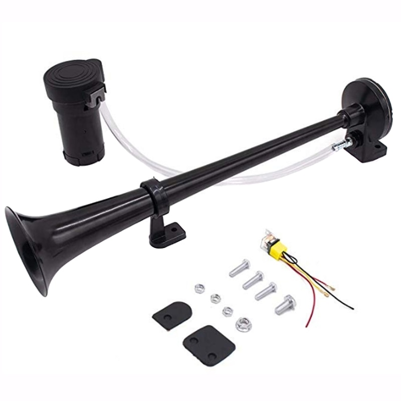 Klaxon de Train 12V avec trompette simple forte de compresseur d'air pour le bateau de Train de camion TD326: Black with wiring