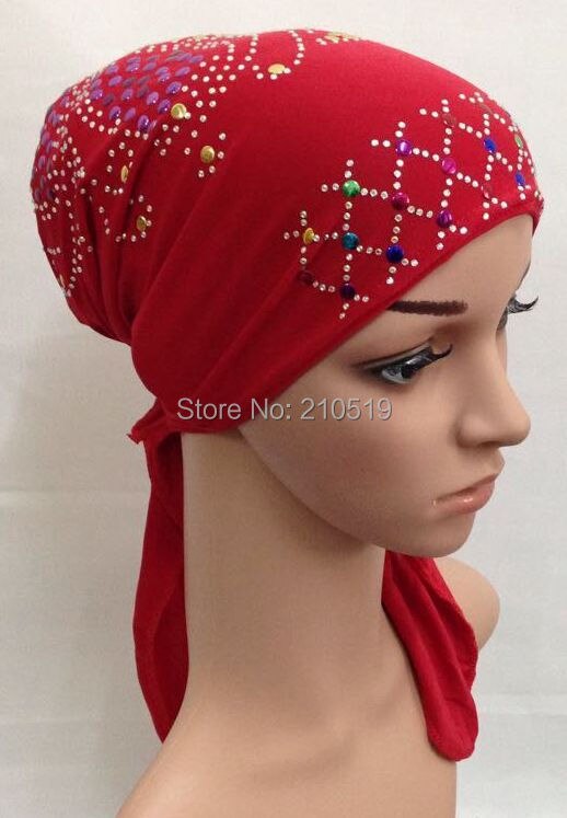 (Paillettes motifs envoyer aléatoire) cristal ITY élastique chapeau musulman hijab turban islamique (Plus de couleurs stock maintenant): 18